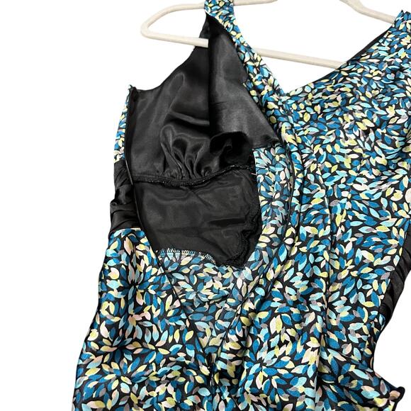 Bisou Bisou Y2K Top Blue Black Satin Sleeveless V-Neck Side Zip 2000s Size 2 - Picture 5 of 5